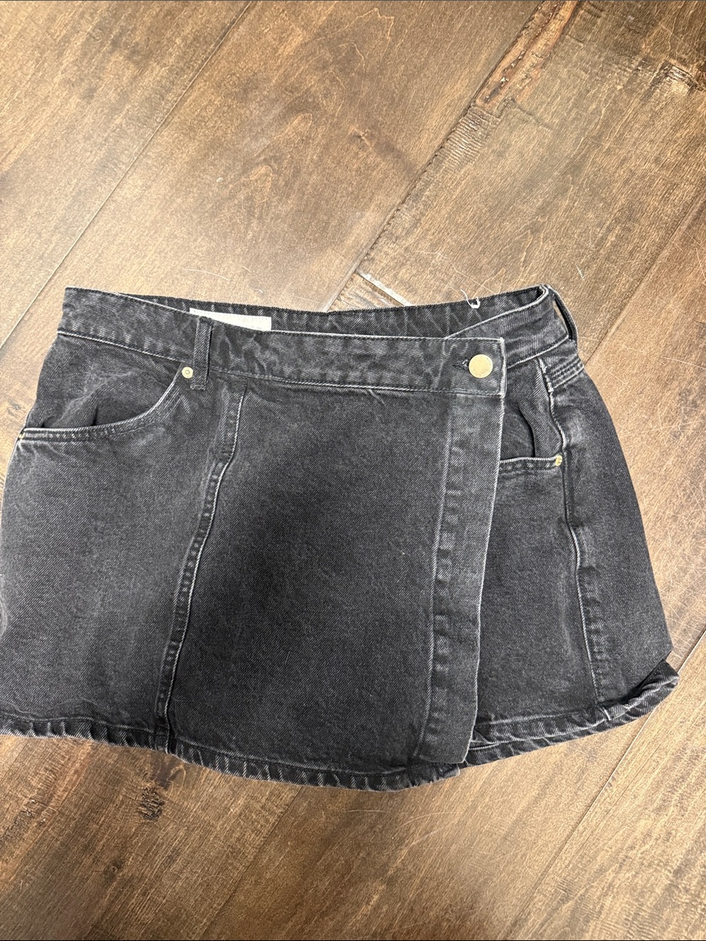 Zara Black Washed Denim Mini Skirt skort Medium